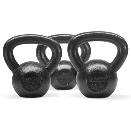 Yes4All Kettlebell Sets, 5 - 10 - 15 - 20 - 25 - 30 LB Cast Iron Strength Training Kettlebells, Wide Handles & Flat Bottom, Multi-Level from Beginners to Pros for Strength Training & Home Gym