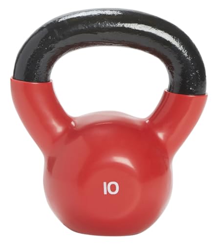 SPRI Kettlebell Weights Deluxe Cast Iron Vinyl Coated Comfort Grip Wide Handle Color Coded Kettlebell Weight Set