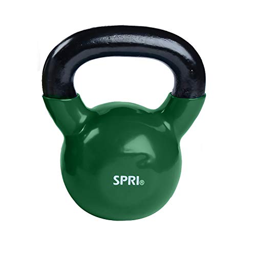 SPRI Kettlebell Weights Deluxe Cast Iron Vinyl Coated Comfort Grip Wide Handle Color Coded Kettlebell Weight Set