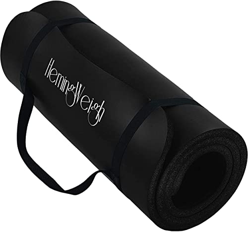 HemingWeigh 1 Inch Extra Thick Non Slip Yoga Mat - Exercise Mats for Home Workouts, Black (70"L x 23"W)