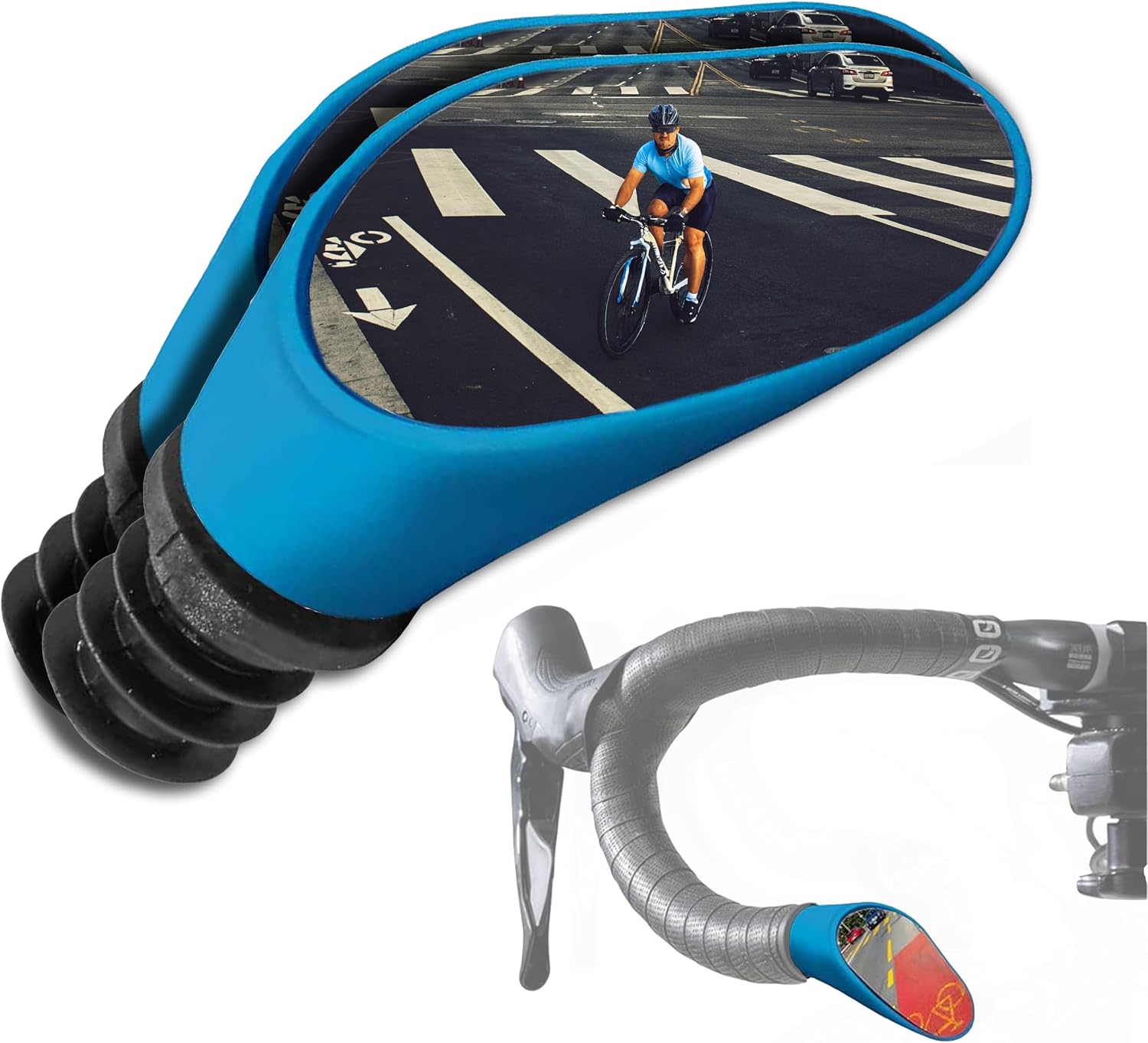 Sprintech Swiss-Made Convex Chrome-Plated Bike Mirror for Drop Bars  Hand-Finished, Adjustable, Reflective Surface, Durable ABS Housing, Universal Fit for Enhanced Rear Visibility (Blue, Pair)