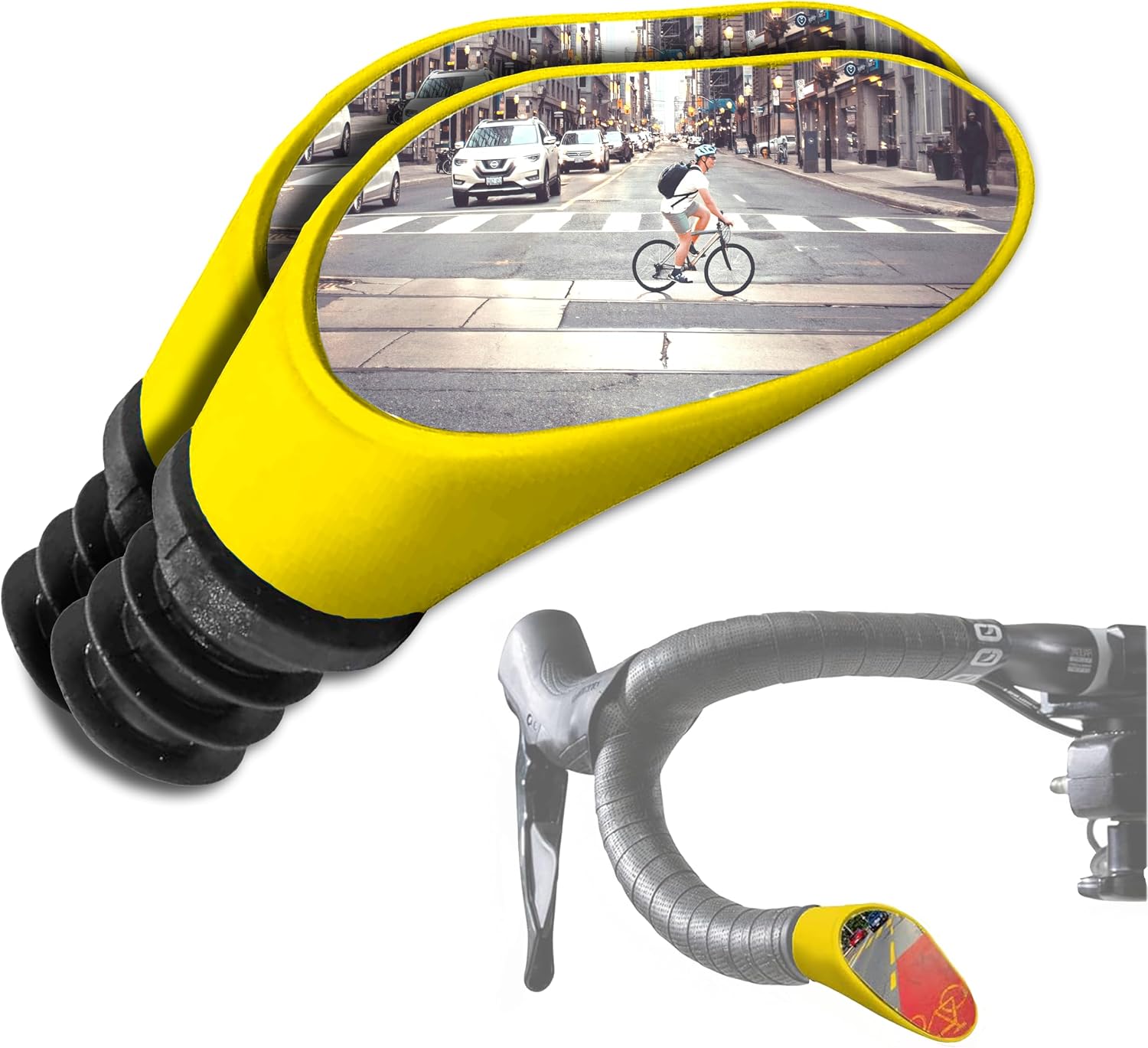 Sprintech Swiss-Made Convex Chrome-Plated Bike Mirror for Drop Bars  Hand-Finished, Adjustable, Reflective Surface, Durable ABS Housing, Universal Fit for Enhanced Rear Visibility (Yellow, Pair)