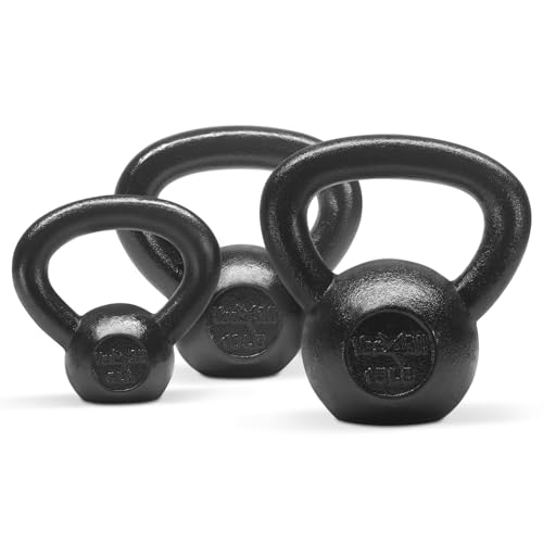 Yes4All Kettlebell Sets, 5 - 10 - 15 - 20 - 25 - 30 LB Cast Iron Strength Training Kettlebells, Wide Handles & Flat Bottom, Multi-Level from Beginners to Pros for Strength Training & Home Gym
