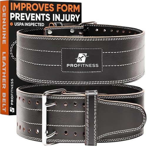 ProFitness Weight Lifting Belt (5mm Thick) - Leather Weight Belt for Men & Women - Back Support Squat Belt - Gym Belt for Weightlifting, Powerlifting & Deadlifts | Adjustable Weightlifting Belt
