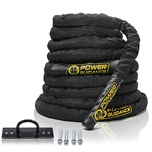 POWER GUIDANCE Battle Rope, 1.5/2 Inch Diameter Poly Dacron 30, 40, 50Ft Length Exercise Equipment for Home Gym & Outdoor Workout, Battle Rope Anchor Included...