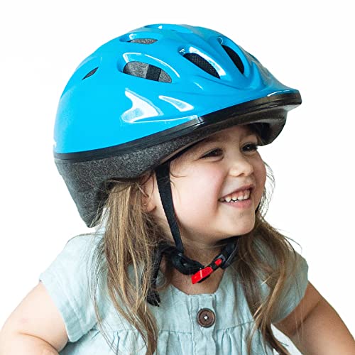 Joovy Noodle Bike Helmet for Toddlers and Kids Aged 1-9 with Adjustable-Fit Sizing Dial, Sun Visor, Pinch Guard on Chin Strap, and 14 Vents to Keep Little Ones Cool (Small, Blue)