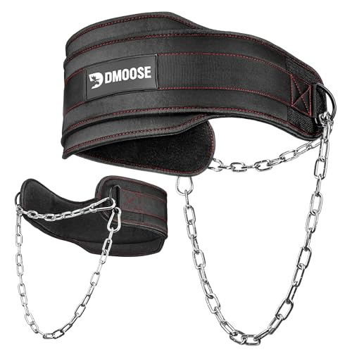 DMoose Fitness Dip Belt for Weight Lifting, Pullup, Squats & Dips - 36" Robust Steel Chain, Comfortable Neoprene Padding Supports 350lbs - Gym Weight Belt for Strength Training Workout & Weightlifting