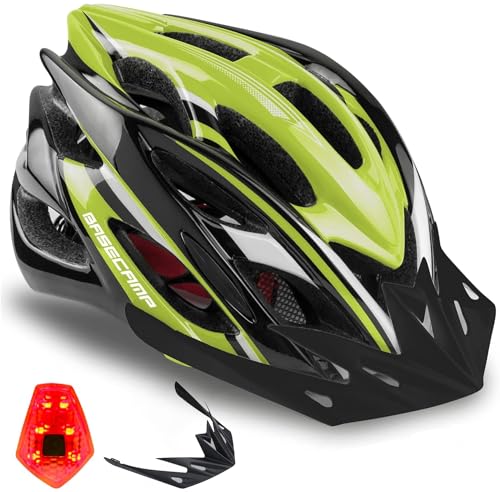 Basecamp Bike Helmet for Women Men with LED Safety Light Removable Sun Visor Lightweight Bicycle Helmet Adjustable Breathable Mountain & Road Cycling Helmets for Adult