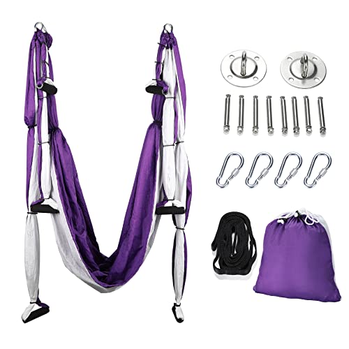 ZELUS Aerial Yoga Swing Sling Strong Yoga Hammock Kit Set Trapeze Inversion Equipment Include 2 Extensions Straps and Ceiling Mounting Kit