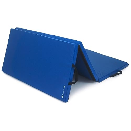ProsourceFit Tri-Fold Folding Thick Exercise Mat 6x4 with Carrying Handles for Tumbling, Martial Arts, Gymnastics, Stretching, Core Workouts, Blue