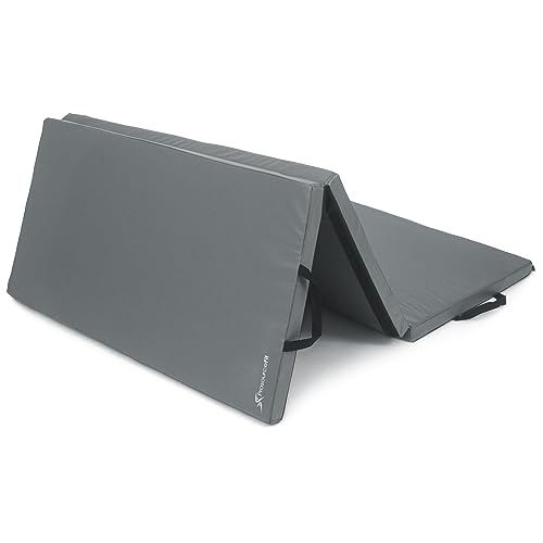 ProsourceFit Tri-Fold Folding Thick Exercise Mat 6x4 with Carrying Handles for Tumbling, Martial Arts, Gymnastics, Stretching, Core Workouts, Grey