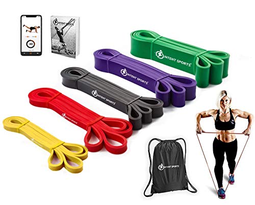 INTENT SPORTS Pull Up Assist Bands Assistance and Resistance Bands for Pull-Up, Fitness, Body Stretching, Mobility Work, Weightlifting, Heavy Duty - Single/Set Exercise Videos - eBook!