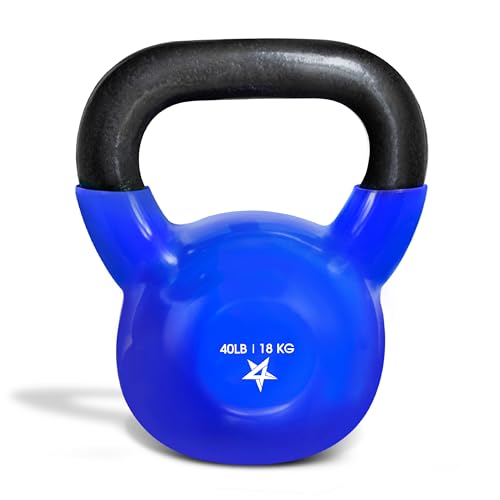 Yes4All Kettlebell, 5-100 LB Vinyl Coated Cast Iron Strength Training Kettlebells for Home Gym Exercises, Fitness, Full Body Workout Equipment, Push Ups, and Grip Strength