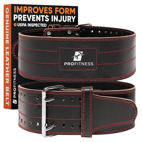 ProFitness Weight Lifting Belt (5mm Thick) - Leather Weight Belt for Men & Women - Back Support Squat Belt - Gym Belt for Weightlifting, Powerlifting & Deadlifts | Adjustable Weightlifting Belt