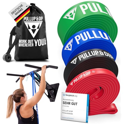 PULLUP & DIP Fitness Bands, Resistance Bands with Bag, Door Anchor (with Sets) and Exercise Guide - Single & in Value Set, Pull-Up Band Fitness Band for Calisthenics