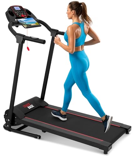 SereneLife Electric Folding Treadmill Exercise Machine - Smart Compact Digital Fitness Treadmill Workout Trainer w/Bluetooth App Sync, Manual Incline Adjustment, for Walking, Running, Gym