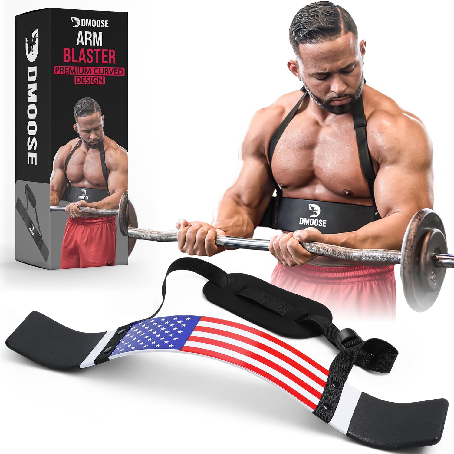 DMoose Fitness Arm Blaster for Biceps and Triceps - Heavy Duty Aluminum, Soft Neck Padding & Adjustable Straps - Bicep Curl Support for Isolation & Strength Training - Biceps Workout Equipment for Men