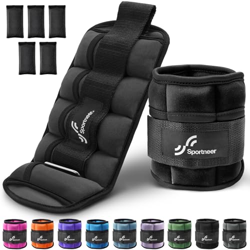 Sportneer Adjustable Ankle Weights for Women and Men 7 lbs/Pair Adjustable Leg Weights with Secure Straps, Strength Training Weighted for Yoga, Walking, Running, Aerobics, Gym, Physical Therapy