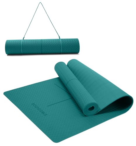 Ewedoos Eco Friendly Yoga Mat with Alignment Marks TPE Yoga Mat Non Slip Hot Yoga Mat Thick 1/4'' Anti-Tear Surfaces Exercise Mats for Home Workout Fitness Pilates