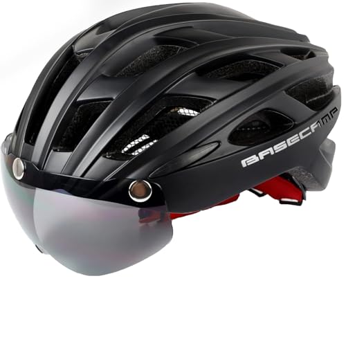 Bike Helmet, Basecamp Bicycle Helmet with Rear Light & Detachable Magnetic Goggles Lightweight Cycling Helmet Adjustable for Adult Men Women Mountain & Road (BC-069)