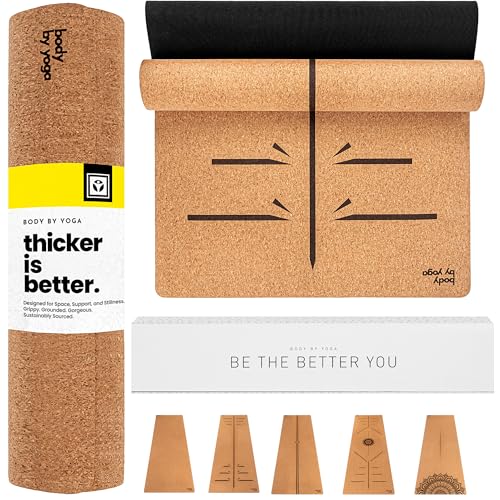 Luxury Cork Yoga Mat - Non Slip, Extra Thick Grip. Thicker, Longer, and Wider for More Comfort and Support. Tough Enough For Hot Yoga. Natural, Non Toxic, and Eco Friendly. Optional Alignment Lines.