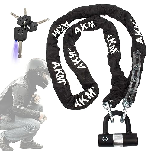 AKM Motorcycle Lock 6.56ft/200cmx10mm Thick Anti-Theft Heavy Duty Chain Locks with 4 Keys Security 16mm U Lock Disc Lock,Super Long Durable Bike Chain Lock for Motorcycles,Containers,Trailers