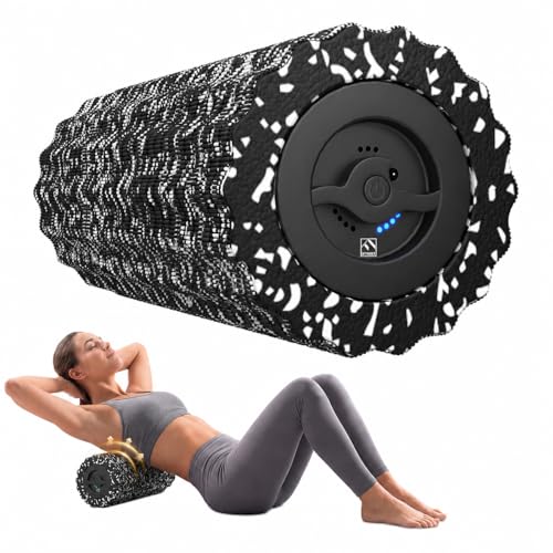 FITINDEX Vibrating Foam Roller for Muscle Deep Tissue, Back Pain Relief, Leg Foot Neck Massager, Exercise, Pilates, Muscle Recovery, Physical Therapy, 4-Speed, Rechargeable, Black