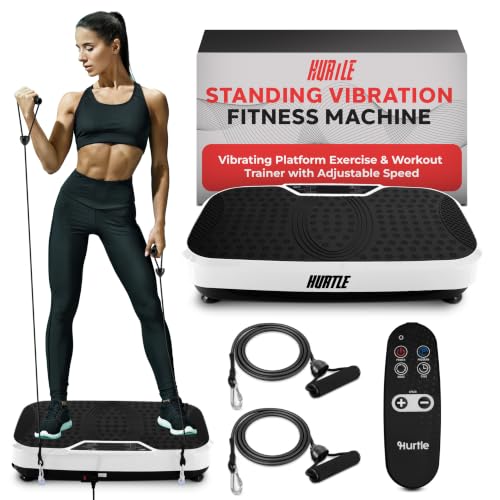 Hurtle Fitness Vibration Platform Machine - Home Gym Whole Body Shaker Exercise Machine Workout Trainer Fast Weight Loss w/Resistance Bands Easy Carry Wheel Remote Adjustable Speed