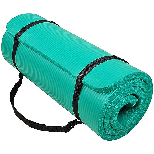 BalanceFrom GoCloud 71x24 Inches Extra Thick Yoga Mat 1-Inch High-Density Foam Roll-Up Exercise Pad with Double-Sided Non-Slip Surface and Carrying Strap for Pilates and Home Workouts