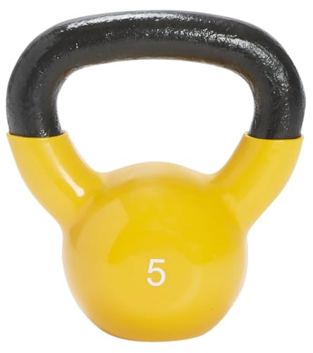 SPRI Kettlebell Weights Deluxe Cast Iron Vinyl Coated Comfort Grip Wide Handle Color Coded Kettlebell Weight Set
