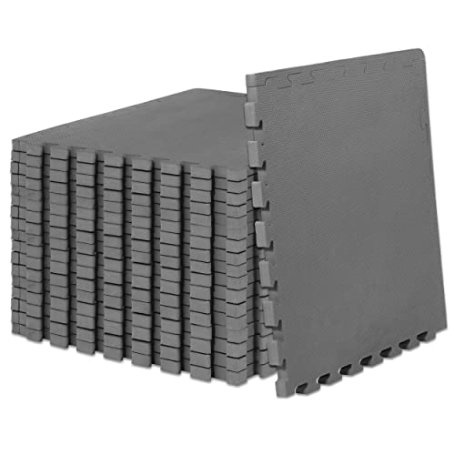 ProsourceFit Extra Thick Puzzle Exercise Mat , EVA Foam Interlocking Tiles for Protective, Cushioned Workout Flooring for Home and Gym Equipment, Grey - 1 inch - 72 Sq Ft - 18 Tiles