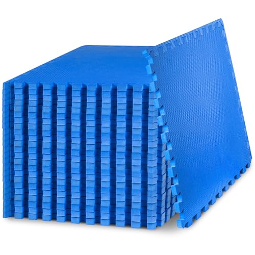ProsourceFit Extra Thick Puzzle Exercise Mat , EVA Foam Interlocking Tiles for Protective, Cushioned Workout Flooring for Home and Gym Equipment, Blue - 3/4 inch - 96 Sq Ft - 24 Tiles