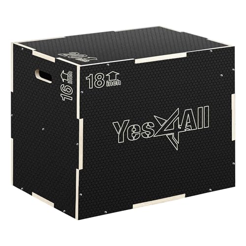 Yes4All 3 in 1 Non-Slip Wooden Plyo Box, Step Up Box for Workout, Plyometric Jump Box for Skipping, Jumping, Lunges, Squats, Dips