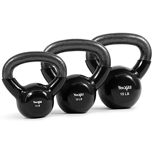 Yes4All Kettlebell, Vinyl Coated Kettlebell Cast Iron Sets with Stable Flat Bottom for Full Body Workout, Push up, Grip Strength Training & Weights Exercises