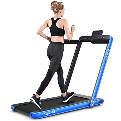 GYMAX Walking Pad, 2.25HP Dual Display Foldable Treadmill for Home with Remote/Smart App Control, Portable Compact Treadmill for Office Under Desk, Folding Running Machine for Small Spaces