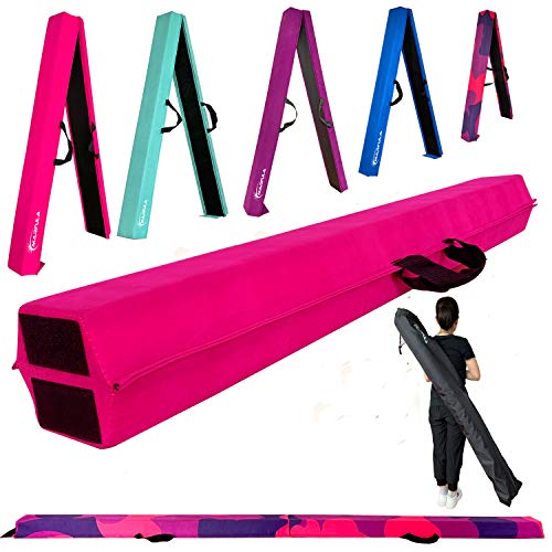 6 FT / 8 FT / 9 FT Folding Gymnastics Beam Foam Balance Floor Beam - Extra Firm - Suede Cover - Anti Slip Bottom with Carry Bag for Kids/Adults Home Use