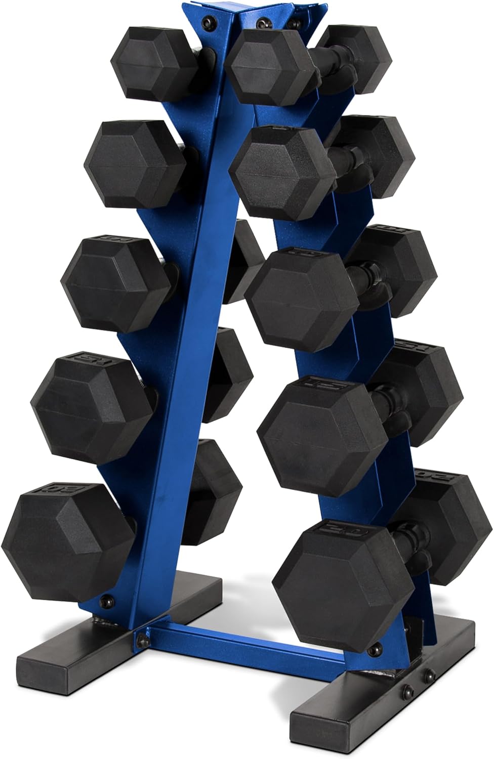 CAP Barbell 150 LB Coated Hex Dumbbell Set (Blue Rack)
