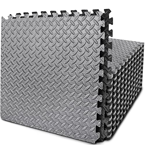 BEAUTYOVO Puzzle Exercise Mat with 24 Tiles Interlocking Foam Gym Mats, 24'' x 24'' EVA Foam Floor Tiles, Protective Flooring Mats for Gym Equipment (96 sq. ft.)