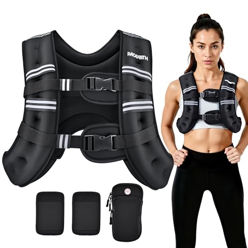 PACEARTH Weighted Vest,4lb/6lb/10lb/12lb/16lb/20lb/25lb/30lb Weight Vest with Reflective Stripe, Body Weight Vests Adjustable for Men, Women Workout, Strength Training, Running, Walking, Jogging