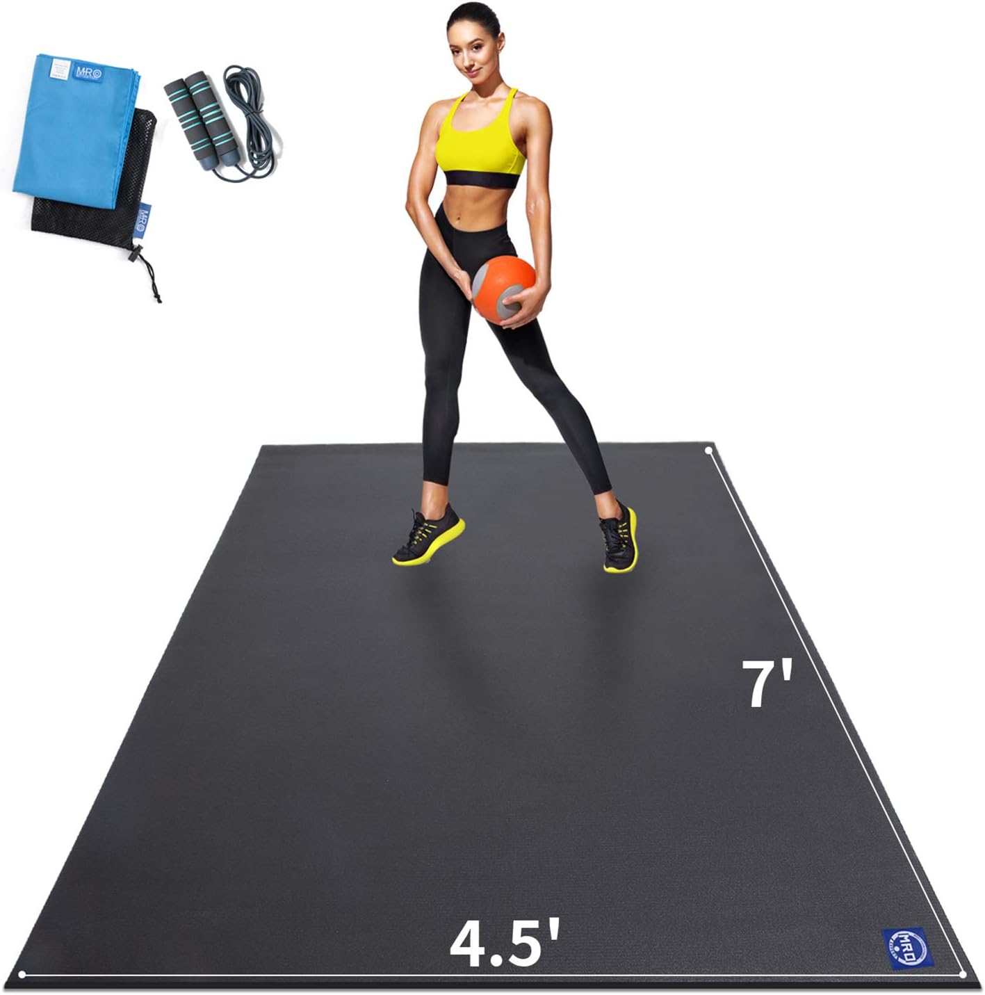 MRO Extra Large Exercise Mat For Home Gym, 8'x4.5'/7'x4.5'/6'x4.5'(7mm) Workout Mats for Gym Flooring, Non-Slip, Extra Thick Durable Cardio Mat, Ideal for Plyo, Weights, MMA, Jump Rope -Shoe Friendly