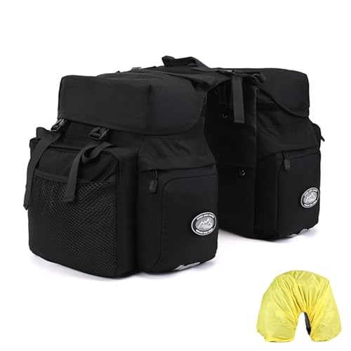 Dreamoon 50L Bike Panniers, Waterproof Bicycle Commuting Bag Saddle Bags with Rain Cover, Bike Rear Seat Bag Carrier with Reflective Trim, Cycling Organizer for Width Less Than 6.3 inches Rack (Black)