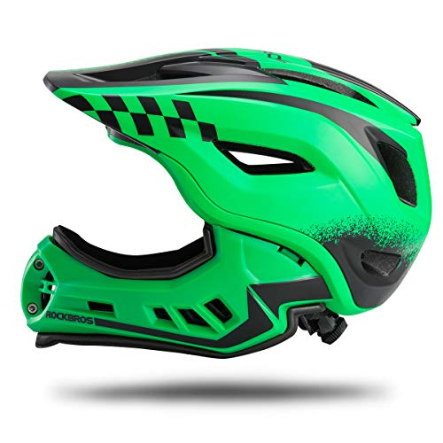 ROCKBROS Kids Full Face Bike Helmet Lightweight Toddlers Helmets Kids Mountain Bike Helmets Ages 5-14 Anti-Collision Detachable Chin Kids Helmet for BMX Skateboard Scooter
