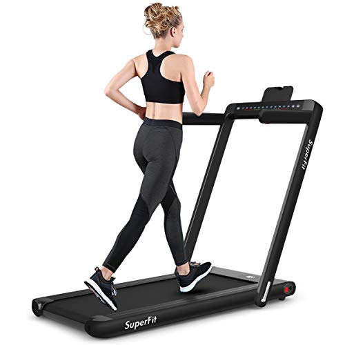 GYMAX Walking Pad, 2.25HP Dual Display Foldable Treadmill for Home with Remote/Smart App Control, Portable Compact Treadmill for Office Under Desk, Folding Running Machine for Small Spaces