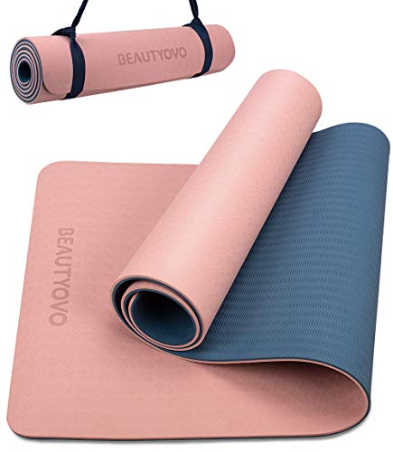 BEAUTYOVO Yoga Mat with Strap, 1/3 Inch Extra Thick Yoga Mat Double-sided Non Slip, Professional TPE Yoga Mats for Women Men, Workout Mat for Yoga, Pilates and Floor Exercises