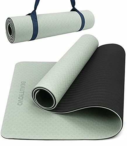 BEAUTYOVO Yoga Mat with Strap, 1/3 Inch Extra Thick Yoga Mat Double-sided Non Slip, Professional TPE Yoga Mats for Women Men, Workout Mat for Yoga, Pilates and Floor Exercises