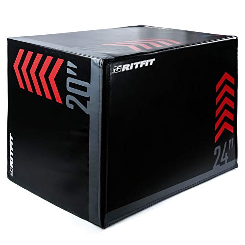 RitFit 3 in 1 Extra Firm Soft Plyo Box Foam Plyometric Box-30x24x20-20"x18"x16" Heavy Duty High Density Foam Jumping Box 3 Sizes with PVC Cover,Platform for Home Gym Fitness, 440lb Weight Capacity