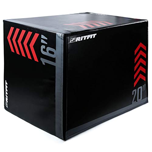 RitFit 3 in 1 Extra Firm Soft Plyo Box Foam Plyometric Box-30x24x20-20"x18"x16" Heavy Duty High Density Foam Jumping Box 3 Sizes with PVC Cover,Platform for Home Gym Fitness, 440lb Weight Capacity