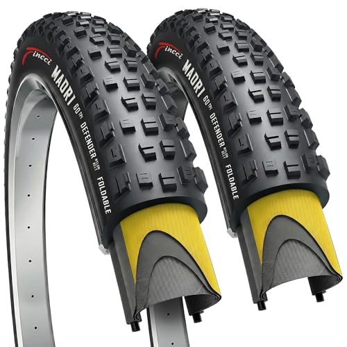 Fincci Maori 29x2.25 Mountain Bike Tire - Pair 29 Inch Bike Tire with 1 mm Nylon Puncture Resistant - Foldable Kevlar Black 57-622 MTB Tires 29 for Electric, Folding, Hybrid, Cruiser Bicycles, 60 TPI
