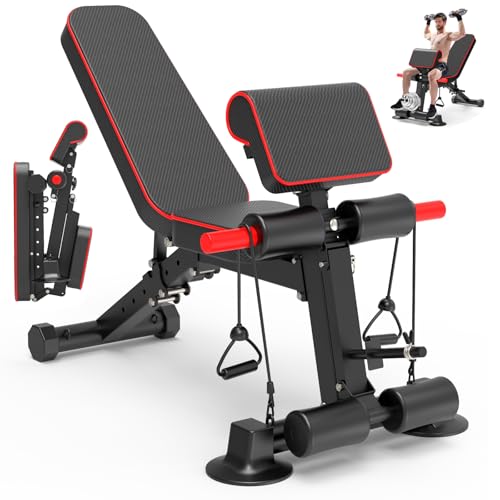 Adjustable Weight Bench - Utility workout Benches for Exercise, Free Installation Design for Portable Fitness Strength Training Equipment at Home Gym