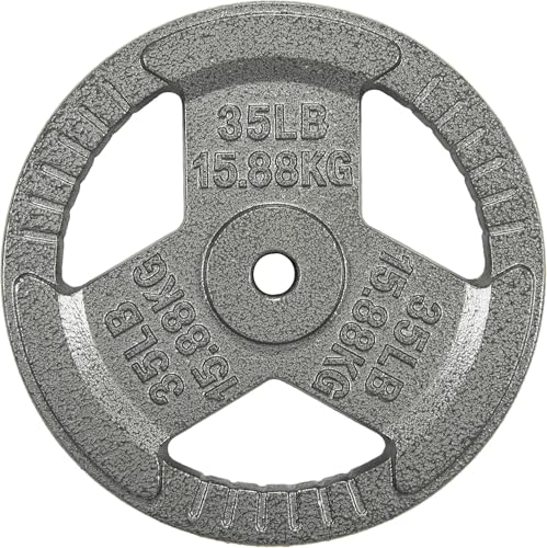HulkFit 1 inch or 2 inch Cast Iron Weight Plate Set with Multi-Grip Handles and Enamel Coated for Barbells & Strength Training - Grey